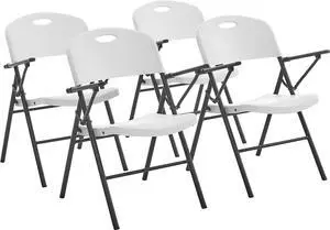 Living and More Plastic Folding Chair with Armrest, Light Weight Folding Chair, 350 Pound Capacity, White, 4pc Pack, Welcome to consult