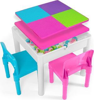 Play Platoon 5 in 1 Kids Sensory Activity Table and Chair Set- Toddler Table and Chairs with Water Table, Building Block Table, Craft & Sensory Table for Toddlers with 2 Chairs & 25 XL Blocks