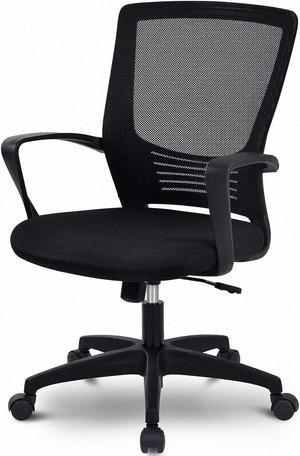 Ergonomic Office Chair with Lumbar Support Desk Chair, Task Chair with Armrest Mesh Chair Back Support, Mid Back Computer Chair Adjustable Swivel Executive Chair Comfortable Home Study Chair, Black