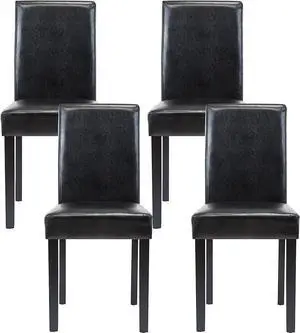 LSSPAID Dining Chairs Set of 4, PU Leather Padded Upholstered Modern Parson Chair, Dining Room Chairs with Solid Wood Legs for Kitchen Living Room, Black