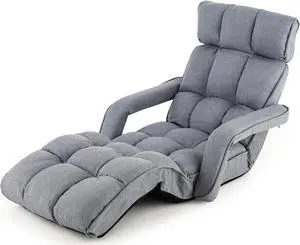 KOMFOTT Foldable Lazy Sofa, Indoor Chaise Lounger Sofa with 6 Adjustable Positions, Folding Floor Chair Bed with Adjustable Armrests, Backrest and Footrest, for Living Room, Bedroom, Office, Gray