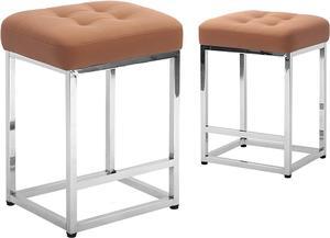 CangLong 24" Bar Stool Counter Height Bar Stools with Footrest Faux Leather Backless Kitchen Dining Cafe Chair with Sturdy Metal Steel Frame Base for Indoor Outdoor,Set of 2,Brown