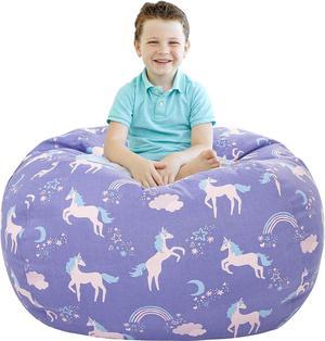 Aubliss Stuffed Animal Storage Bean Bag, Unicorn Bean Bag Chair, Stuff 'n Sit for Kids, Large 38"-Canvas Unicorn Blue, Welcome to consult