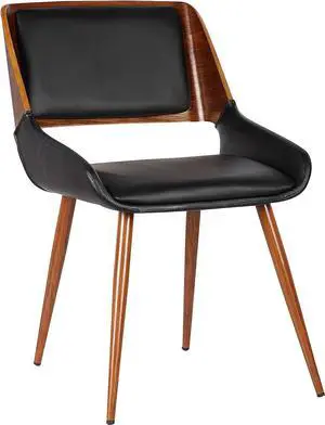 Armen Living Panda Dining Chair in Black Faux Leather and Walnut Wood Finish, Welcome to consult