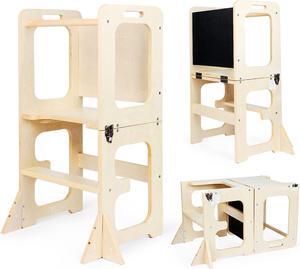 Asweets 4 in 1 Toddler Standing Tower for Leanring Kitchen Stool Helper with Chalkboard,Safer Than a Step Stool,Art Desk Anti-Slip Protection Ideal Helper for Little Kids in The Kitchen