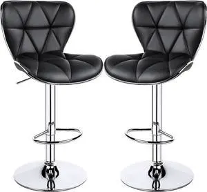 Yaheetech 2pcs Adjustable Bar Stools PU Leather Swivel Bar Chair with Shell Back Black Pub Chairs Counter Height Home Kitchen Dining Room Chairs, Welcome to consult