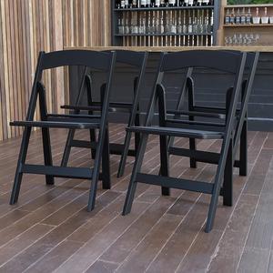 EMMA + OLIVER Folding Chair - Black Resin  4 Pack 1000LB Weight Capacity Event Chair, Welcome to consult