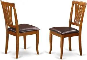 East West Furniture AVC-SBR-LC Avon Dining Chairs - Faux Leather Upholstered Wood Chairs, Set of 2, Saddle Brown