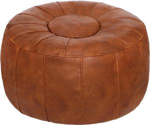 Thgonwid Unstuffed Handmade Moroccan Round Pouf Foot Stool Ottoman Seat Faux Leather Large Storage Bean Bag Floor Chair Foot Rest for Living Room, Bedroom or Wedding Gifts (Light Brown)