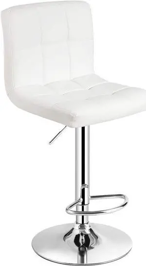 COSTWAY Bar Stool, Modern Swivel Adjustable Height PU Leather Barstools with Back, Square Armless Counter Height Bar Chair for Kitchen Island Dining Living Bistro Pub Counter, White