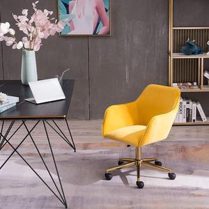 Velvet Chair, Home Office Chair, Cute Ergonomic Desk Computer Chair, Task Swivel Chair with Arms, Comfy Upholstered Make Up Decorative Chair with Metal Base Wheels Height Adjustable Swivel (Yellow H)
