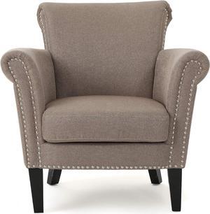 Christopher Knight Home Brice Vintage Scroll Arm Studded Fabric Club Chair, Light Coffee / Dark Brown, Welcome to consult