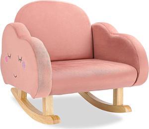 Dripex Toddler Rocking Chair, Kids Sofa with Solid Wood Frame, Anti-Tipping Design, Velvet Fabric, Children Armchair for Nursery Kindergarten Playroom Preschool, Gift for Girls (Plush Pink)