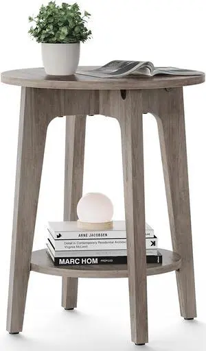 VASAGLE Side Table, Small Round End Table with Lower Shelf, Nightstand for Small Spaces, Living Room, Bedroom, Greige ULET283T02
