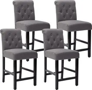 GOTMINSI 24inch Counter Height Bar Stool, Set of 4 Counter Height Chairs for Kitchen Island Upholstered Back Bar Chairs Fabric Barstool with Button Tufted Decoration Leisure Style (Grey)