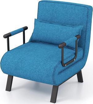 KOMFOTT Convertible Sleeper Chair Bed, 4-in-1 Folding Sofa Bed with 6-Position Adjustable Backrest, Upholstered Chaise Lounge with Removable Pillow, Leisure Recliner Lounge Couch for Home Office