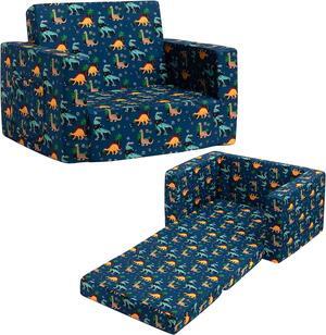 ALIMORDEN 2-in-1 Flip Out Comfy Toddler Couch, Lovely Kids Chair Convertible Sofa to Lounger for Story/Nap Time, Cool Dinosaurs