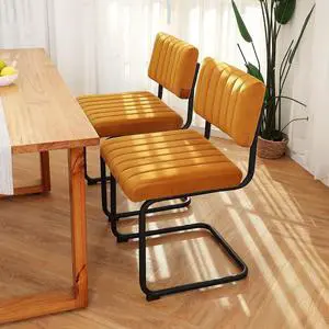 ONEVOG Velvet Dining Chairs Set of 2 Kitchen Room Chair, Upholstered Comfy Chair for Bedroom, Living Room, Black Metal Legs (Orange), Welcome to consult