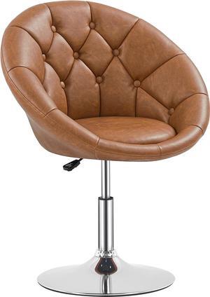 Yaheetech Vanity Chair Makeup Chair Swivel Accent Chair Height Adjustable Round Back Tilt Chair with Chrome Frame for Makeup Room, Living Room, Retro Brown, Welcome to consult