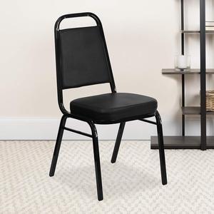 EMMA + OLIVER Trapezoid Back Banquet Chair, Black Vinyl/Black Frame 2.5" Seat, Welcome to consult