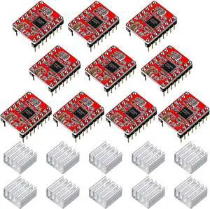 10 Pieces Stepper Motor Driver Module with Heat Sink Compatible with Stepstick Stepper A4988 3D Printer Reprap, CNC Machine or Robotics, Welcome to consult