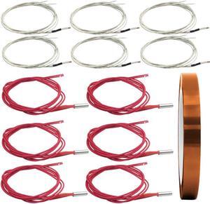 AFUNTA 12 PCS 12V 40W 620 Ceramic Cartridge Heater and NTC Thermistor 100K 3950 Fit 3D Printer & Heat High Temperature Resistant Adhesive Polyimide Tape for Electric Task - Red & White