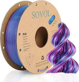 Sovol Dual Color PLA Filament 1.75mm, Silk PLA 3D Printing Material, Dual Color Filament Rose Blue 2 in 1 Coextrusion PLA Filament +/-0.02mm, 1kg/2.2lbs, Welcome to consult