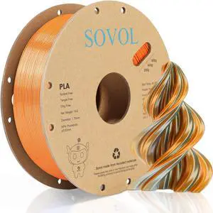 Sovol Dual Color PLA Filament 1.75mm, Silk PLA 3D Printing Material, Dual Color Filament Orange + Light Blue 2 in 1 Coextrusion PLA Filament +/-0.03mm, 1kg/2.2lbs, Welcome to consult