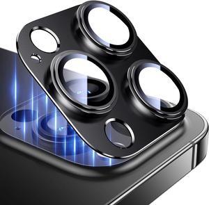 Upgrade 2 Pack for iPhone 14 Pro/iPhone 14 Pro Max Camera Lens Protector Aluminum Alloy Metal matte Case Tempered Glass Camera Screen Cover Scratch Resistant Case Friendly (Black)