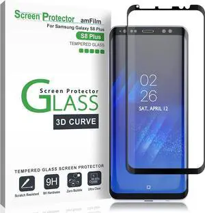 amFilm Glass Screen Protector for Samsung Galaxy S8 Plus, 3D Curved Tempered Glass, Dot Matrix with Easy Installation Tray, Case Friendly (Black), Welcome to consult