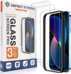 ImpactStrong Shatterproof Tempered Glass Screen Protector for iPhone 14 / iPhone 13/iPhone 13 Pro [Easy Installation Frame] [Bubble Free] [9H Hardness] [Full Coverage] Case Friendly, 6.1 Inch (3-Pack)