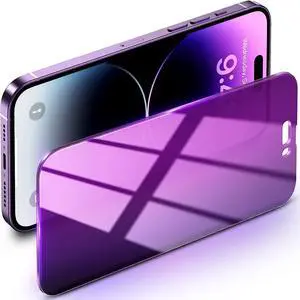 Uyiton for iPhone 14 Pro Max Privacy Screen Protector, [Double Durability] 28 Degree Anti Spy Anti-Blue Light Cool Color HD Full Coverage Tempered Glass Easy Installation with Frame 6.7 inch - Purple