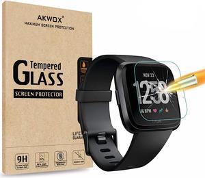 [4 Pack] Compatible with for Fitbit Versa Tempered Glass Screen Protector, AKWOX [0.3mm 2.5D High Definition] Screen Protector for Fitbit Versa [9H Hardness] [Crystal Clear] [Scratch Resist]