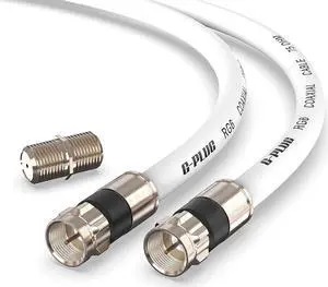 G-PLUG 75FT RG6 Coaxial Cable Connectors Set  High-Speed Internet, Broadband and Digital TV Aerial, Satellite Cable Extension  Weather-Sealed Double Rubber O-Ring and Compression Connectors White