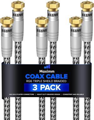 Coaxial Cable 15 Feet, 3 Pack, Durable Nylon Braided Black and White Coaxial Cable Wire, RG6 Coax Cable, Triple Shielded, TV Cable Wire, Antenna Wire, Welcome to consult