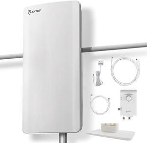 ANTOP HDTV  FM Amplified Antenna 85 Miles AT-800SBS with Dual Outputs Smart Boost System, Support TV and Second Device-FM Stereo, a Second TV or Any OTA-Ready Streaming Device or Projector