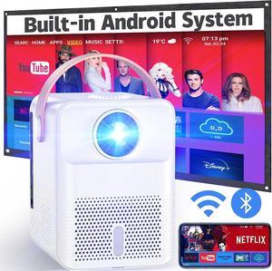 Smart Projector 4K Android System, 15000Lm Mini Projector with WiFi and Bluetooth, 4K Outdoor Projector Max 300 Digital ±45° 4D Keystone Zoom Support, Compatible with Phone, TV Stick, Game, USB