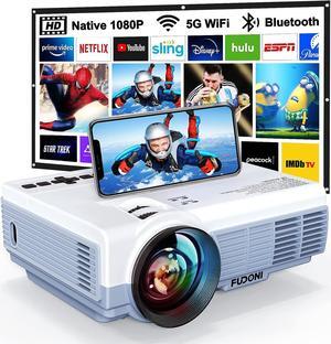 Projector with WiFi and Bluetooth 5G WiFi Native 1080P 10000L 4K Supported Portable Outdoor Projector with Screen for Home Theater Compatible with HDMI/USB/PC/TV Box/iOS and Android Phone