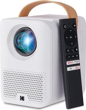 KODAK FLIK HD9 Smart Projector | Mini White Portable Indoor & Outdoor Movie with Android TV Streaming Apps, Wi-Fi and Bluetooth, Built-In Speakers & Voice Remote | FHD 1080p for Screens Up to 120