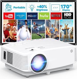 Mini Projector, HD Portable Projector 1080P Full HD Supported, Movie Projector Compatible with Smartphone & Tablet TV Stick Laptop HDMI USB AV, White