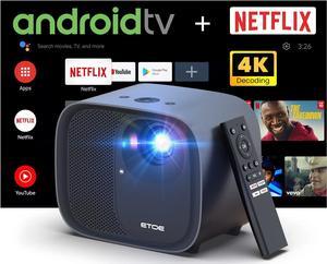 ETOE 1080P Smart Projector, Video Projector with 4K Android TV 10.0, Auto Focus, Auto Keystone, Dual 10W Speakers, Netflix-Certified, Chromecast, WiFi Bluetooth, Full HD Projector with Carrying Case