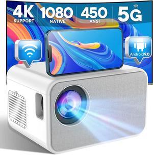 KYASTER Native 1080P Projector,450 ANSI Lumen 4K Supported mini Projector,4P/4D Keystone Correction,Android 9.0 OS with Build in App Store,5G WiFi Wireless Screencast for iPhone, Welcome to consult
