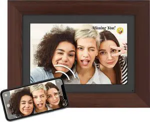 Brookstone PhotoShare 10 Smart Digital Picture Frame, Send Pics from Phone to Frames, WiFi, 8 GB, Holds 5,000+ Pics, HD Touchscreen, Premium Espresso Wood, Easy Setup, No Fees, Welcome to consult