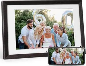 NexFoto Digital Picture Frame Large 13.3 Inch 32GB with Remote Control, WiFi Digital Photo Wood Frame with IPS Touch Screen, Instantly Share Photos Videos via App,Gift for Grandparents