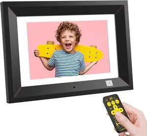 KODAK 10.1 Inch Wood Digital Picture Frame with Remote Control, IPS Screen HD Display, Auto-Rotate, Wall Mountable, Programmable Auto On/Off, Enjoy Your Precious Moment in Slideshow, Black