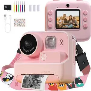 Mafiti Kids Camera Instant Print, 48MP Digital Camera with Zero Ink, Selfie 1080P Video Camera with 32G TF Card, Toys Gifts for Girls Boys Aged 3-12 for Christmas/Birthday/Holiday (Pink)