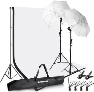 SLOW DOLPHIN Photography Photo Video Studio Background Stand Support Kit with Muslin Backdrop Kits (White Black),1050W 5500K Daylight Umbrella Lighting Kit, Welcome to consult