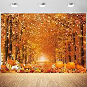 Fluzimir 7x5FT Durable Thicken Polyester Fabric Autumn Photo Backdrop for Photography Fall Forest Thanksgiving Maple Leaves Background Fall Friendsgiving Pumpkin Party Decorations Banner
