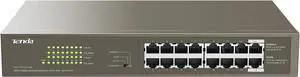 Tenda TEG1116P, 16 Port PoE Switch Gigabit with 16 x PoE+ @ 150W, Unmanaged Desktop/ Rackmount PoE Switch 16 Port, Plug & Play, Fan-less Metal Design, Easy Smart, Limited Lifetime Protection