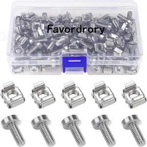 Rack Mount Cage Nuts, Screws and Washers for Rack Mount Server Cabinet, Rack Mount Server Shelves, Routers, Silver (M6 x 20mm)